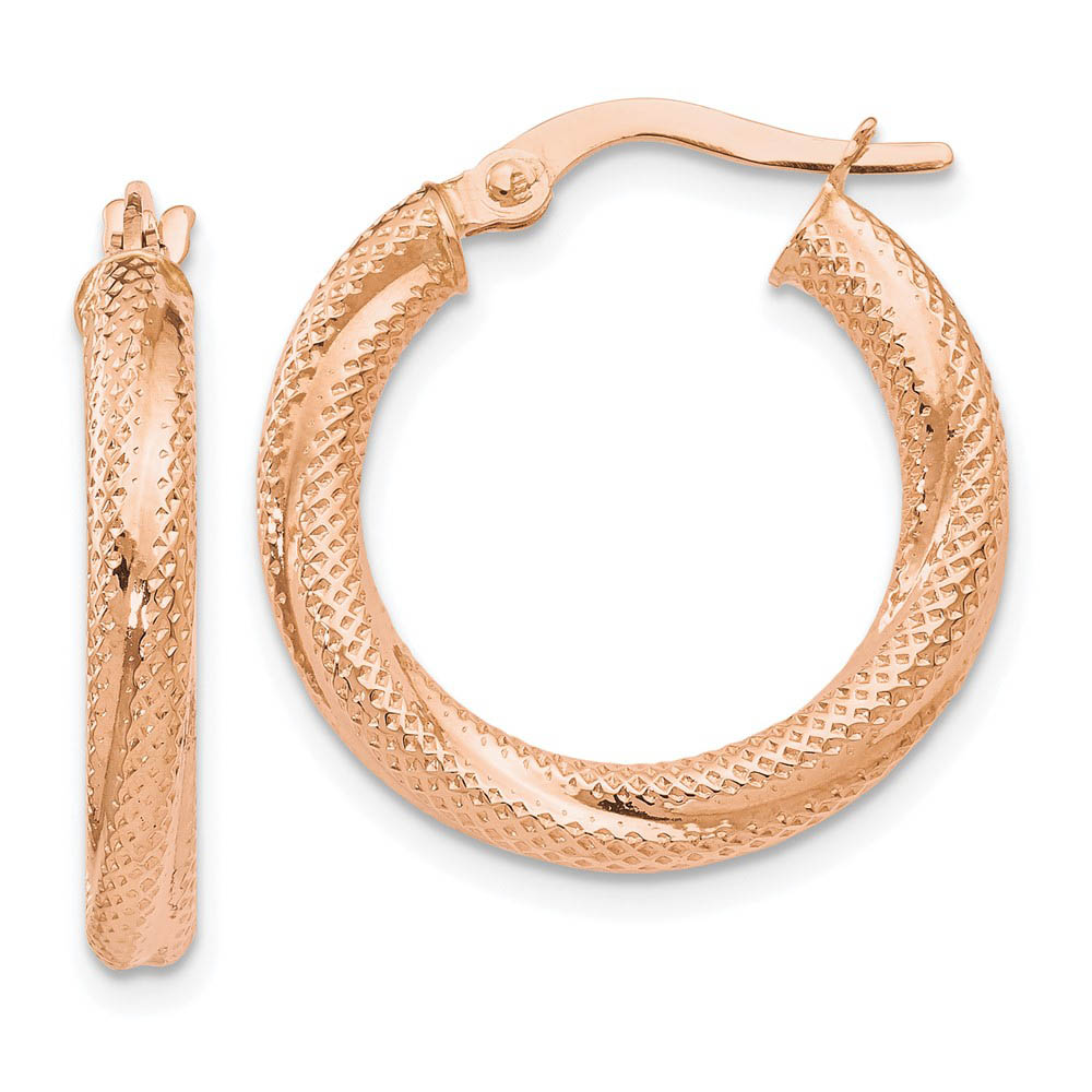 3mm Twisted Textured Round Hoops in 10k Rose Gold, 20mm (3/4 Inch)
