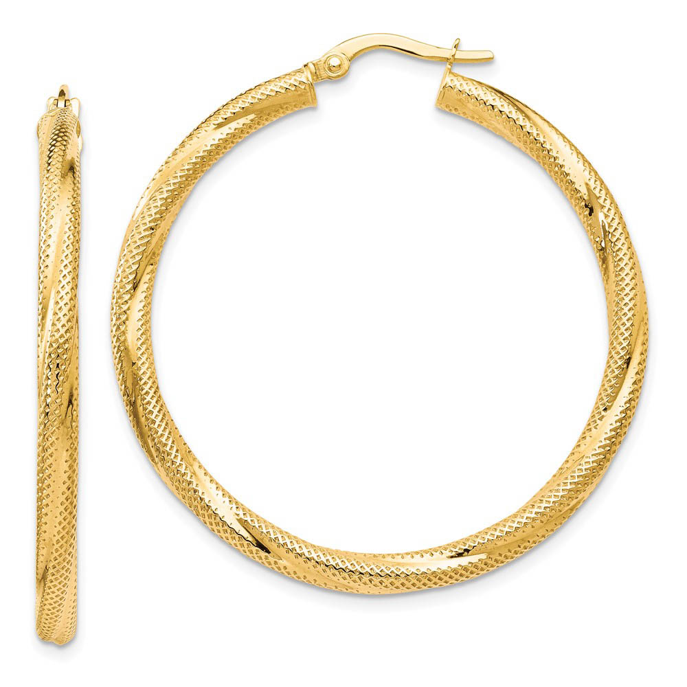 3mm Twisted Textured Round Hoops in 10k Yellow Gold, 40mm (1 1/2 Inch)