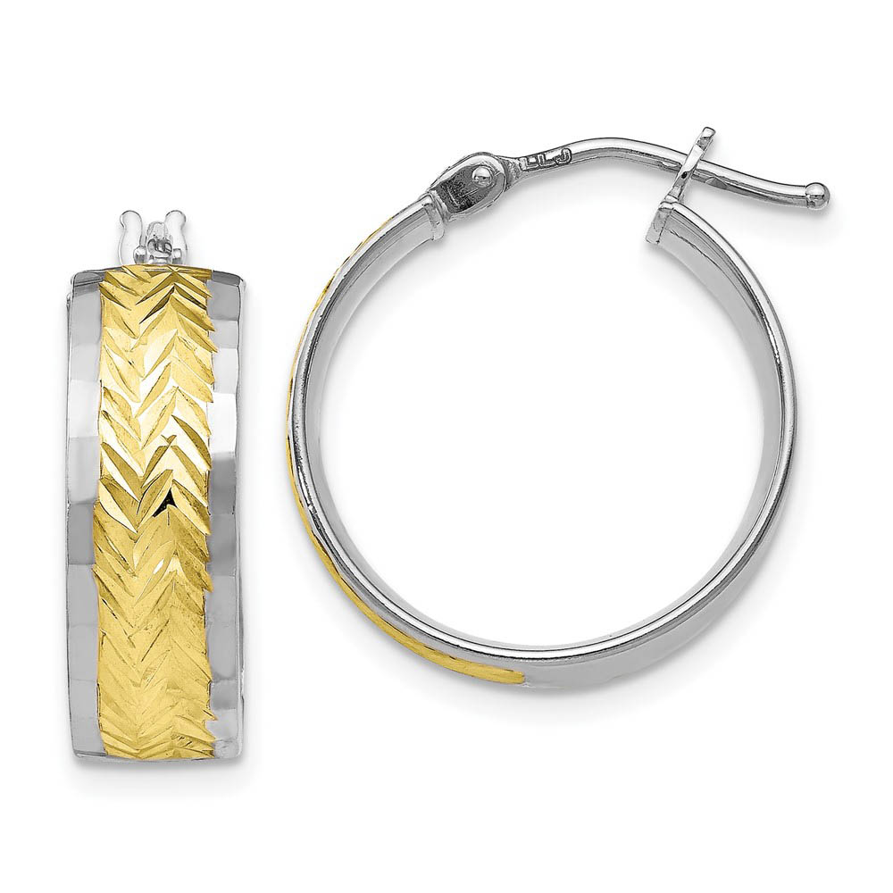 10k White Gold & Yellow Rhodium Diamond Cut Round Hoop Earrings, 18mm