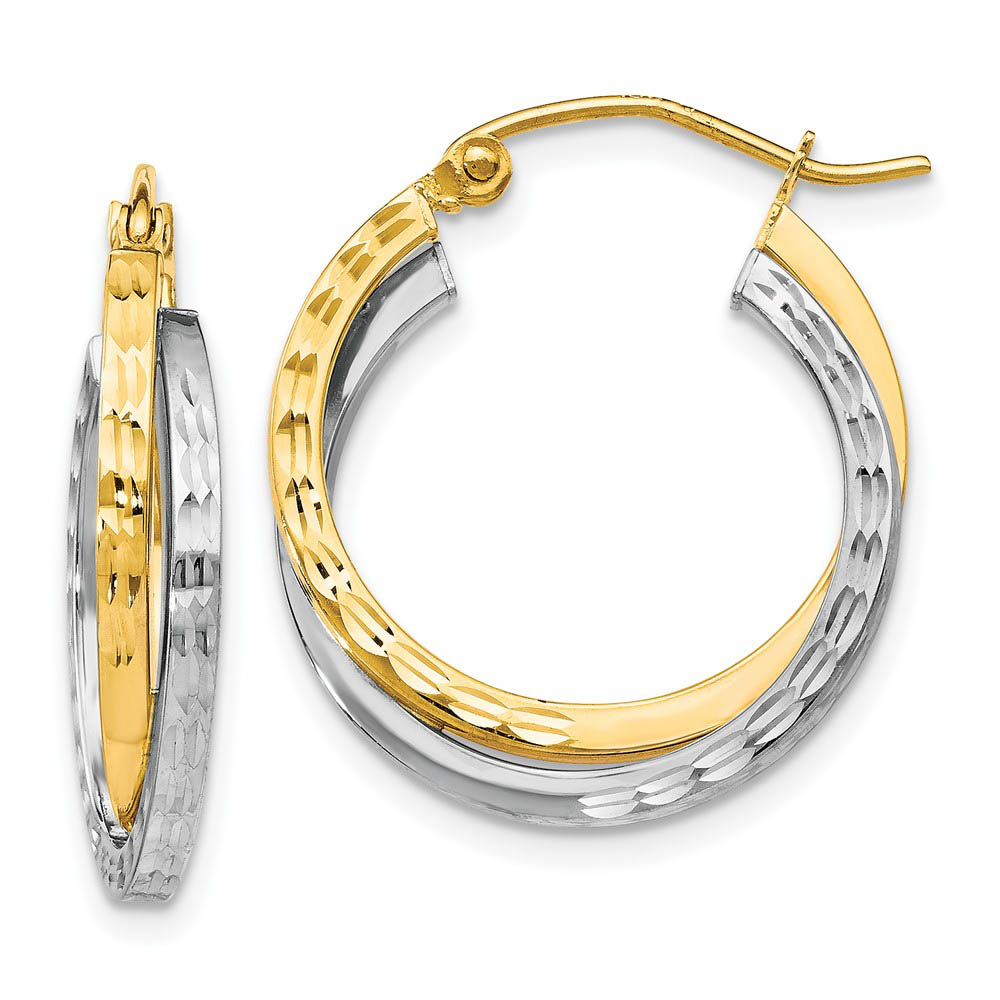 Crossover D/C Double Round Hoop Earrings in 10k Two Tone Gold, 20mm