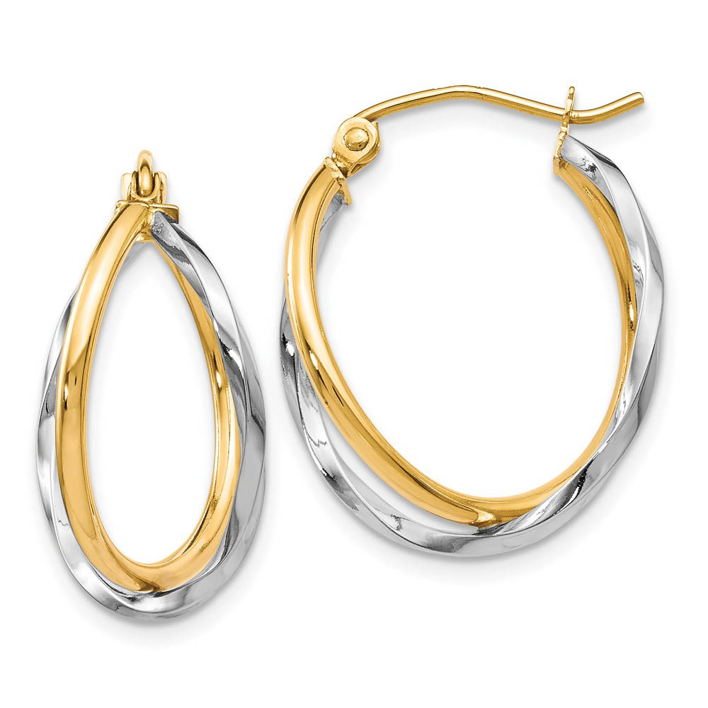 Double Twisted Freeform Hoops in 10k Two Tone Gold, 20mm (3/4 Inch)