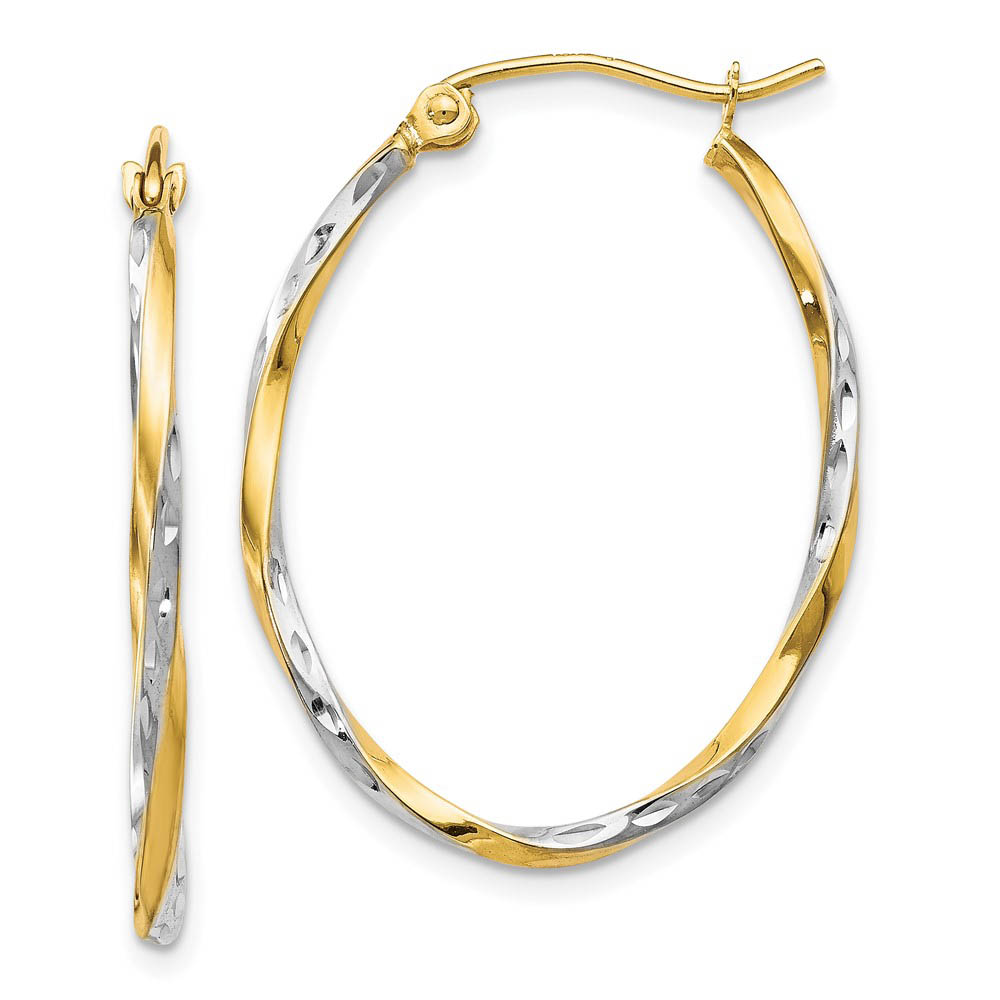 2mm Twisted Oval Hoop Earrings in 10k Yellow Gold & Rhodium, 29mm