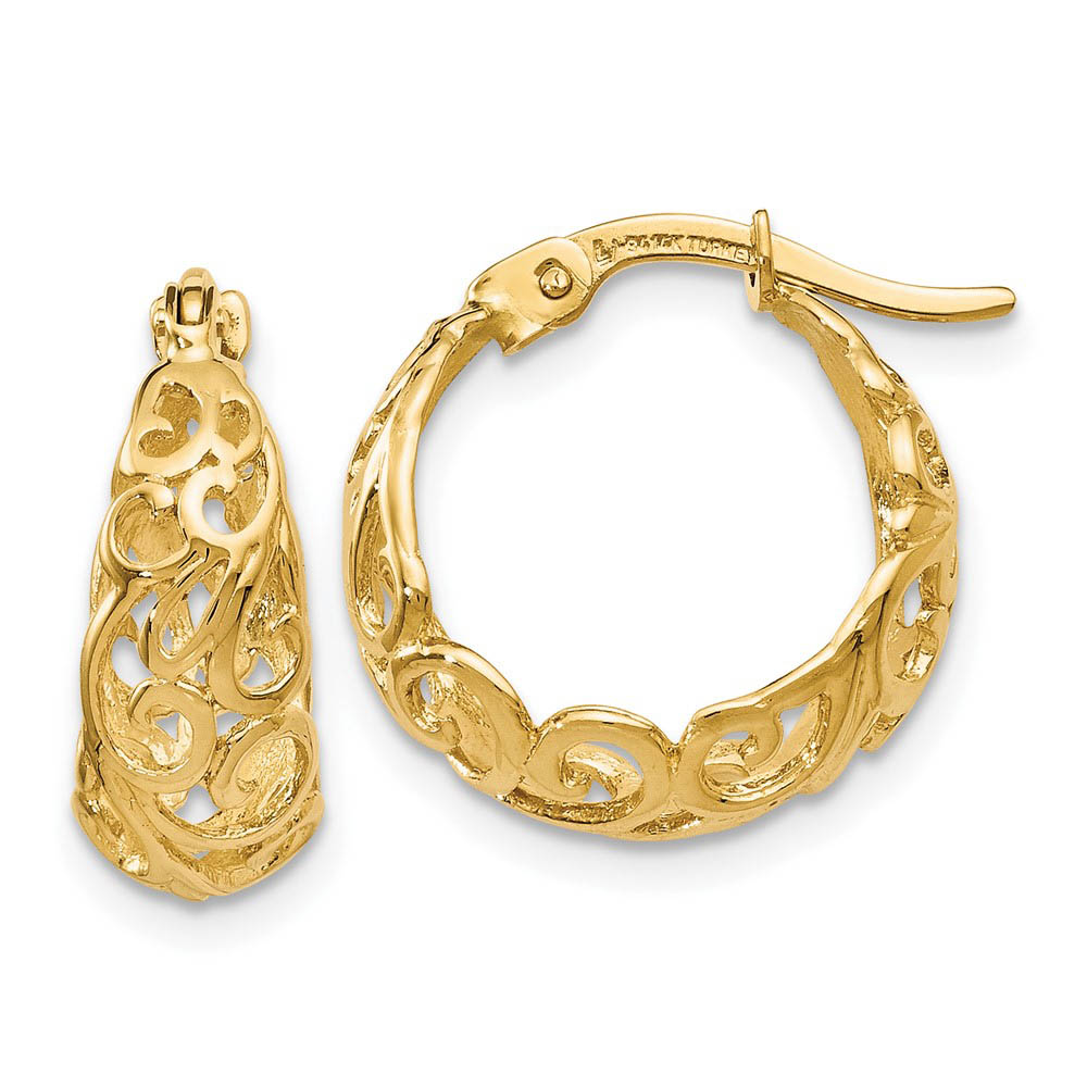 Tapered Scroll Hoop Earrings in 10k Yellow Gold, 16mm (5/8 Inch)