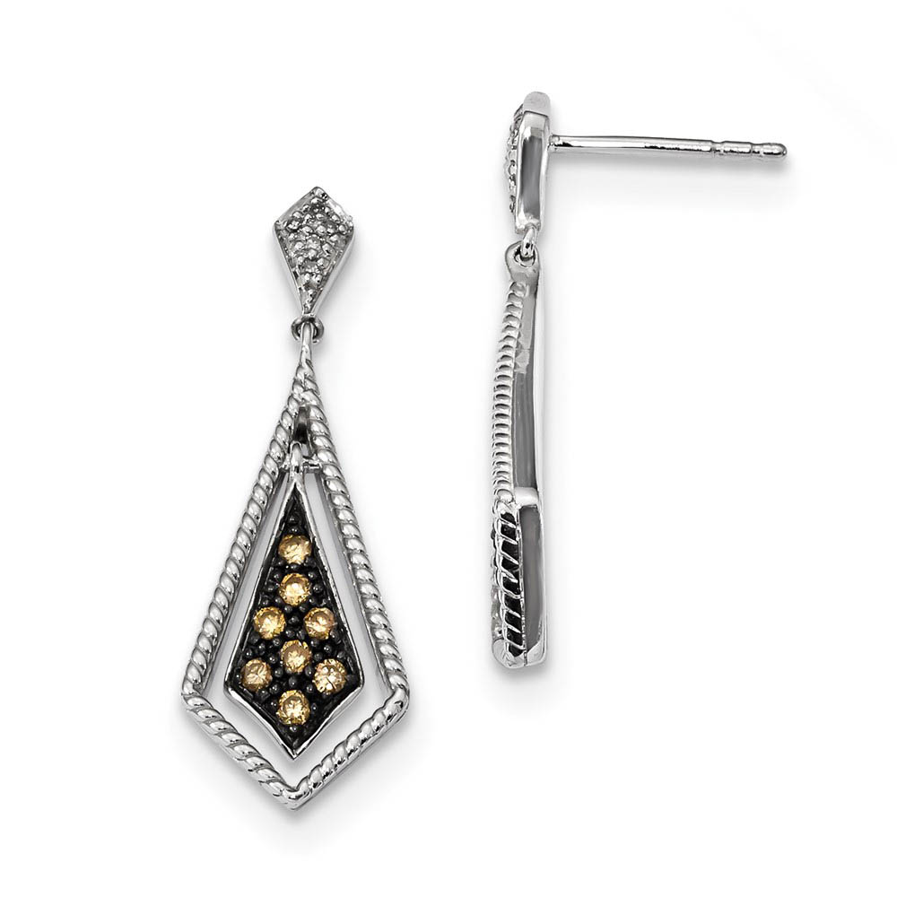 Champagne &amp; White Diamond Geometric Dangle Earrings in Sterling Silver