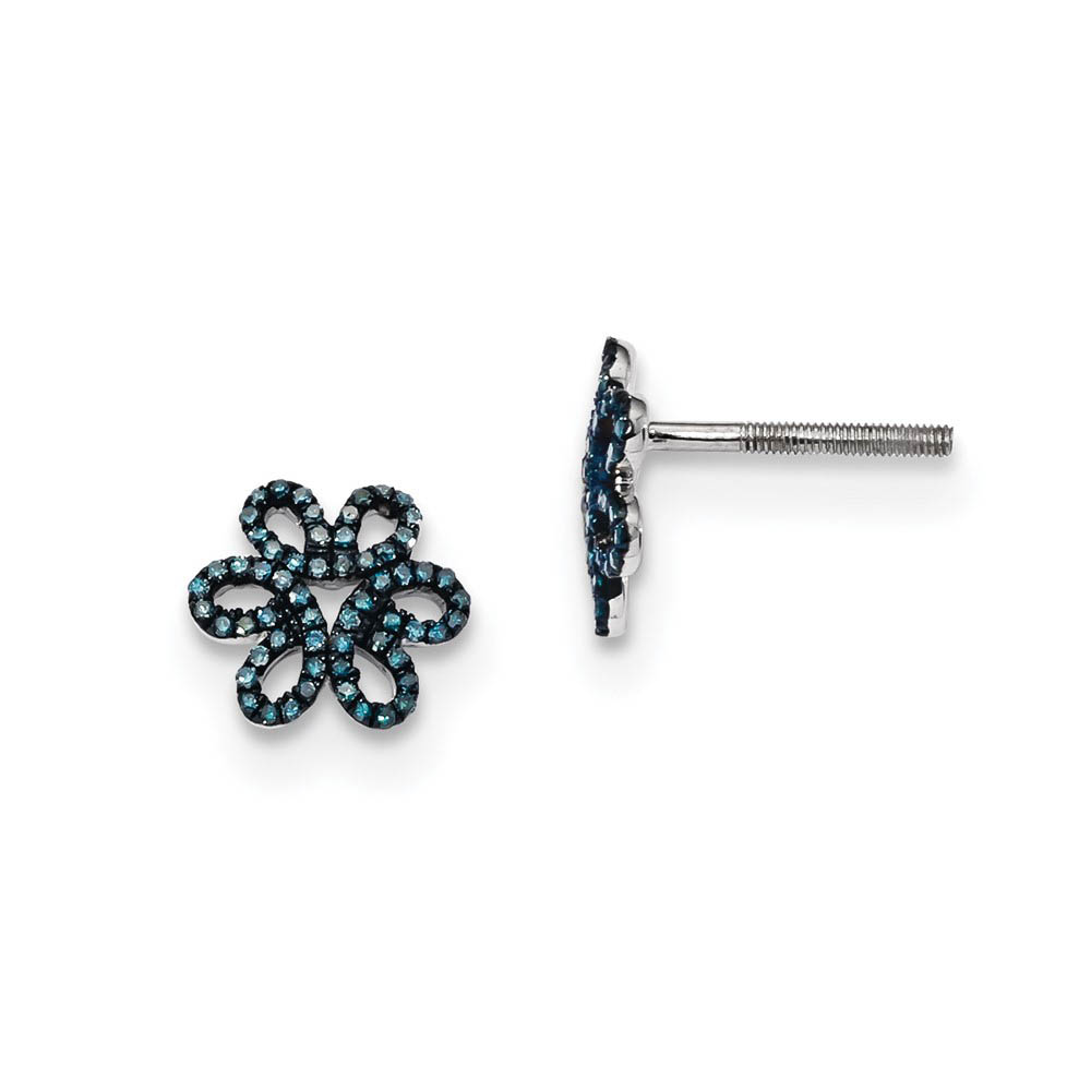 Blue Diamond 10mm Open Flower Post Earrings in Sterling Silver