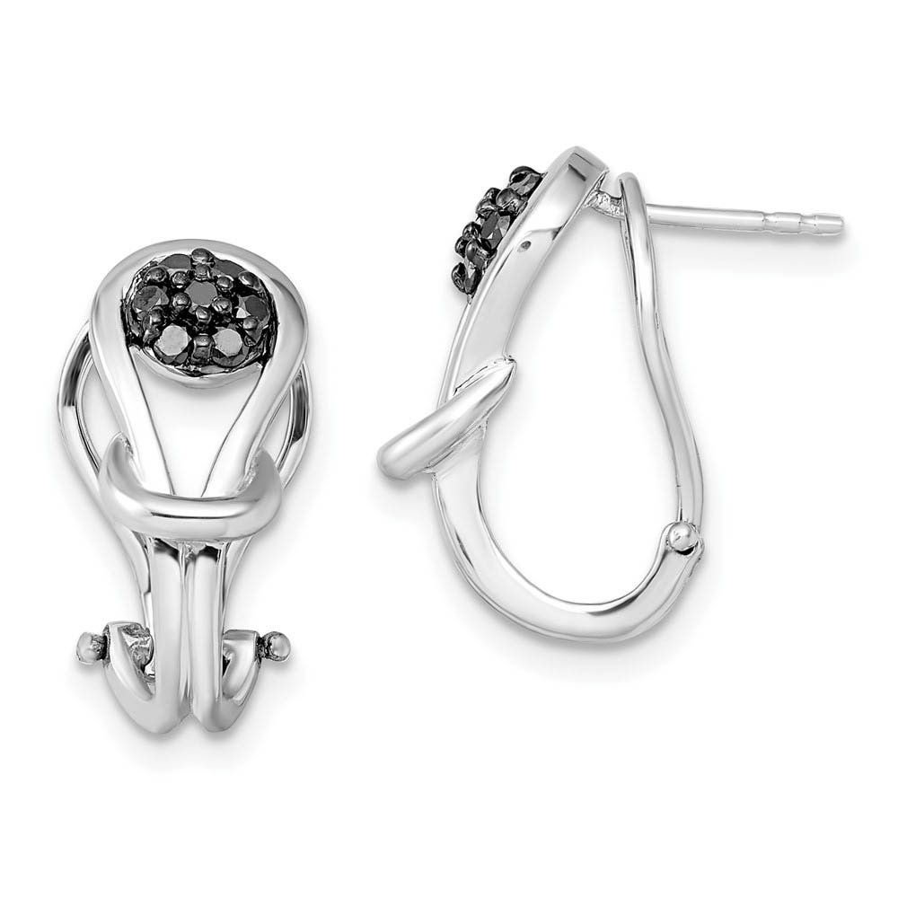 1/4 Ctw Black Diamond Love Knot Omega Back Earrings in Sterling Silver