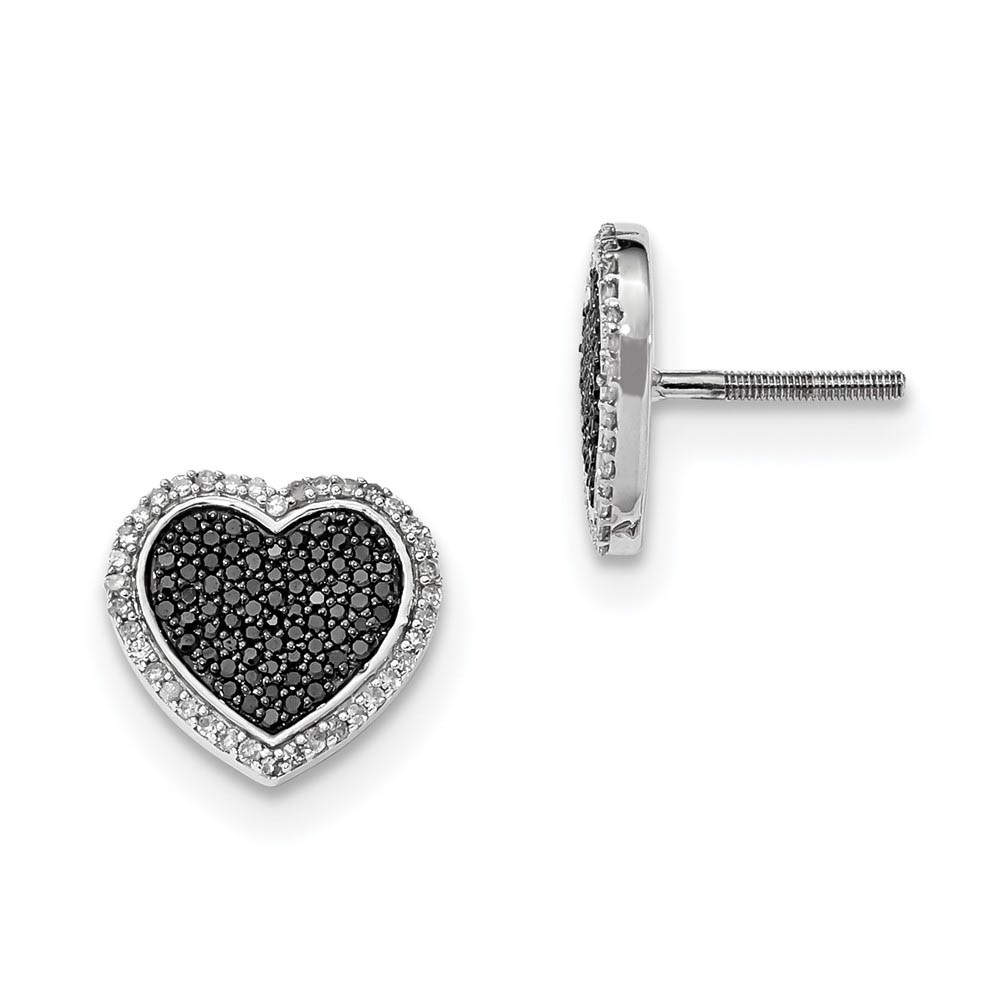 Black &amp; White Diamond 13mm Heart Post Earrings in Sterling Silver