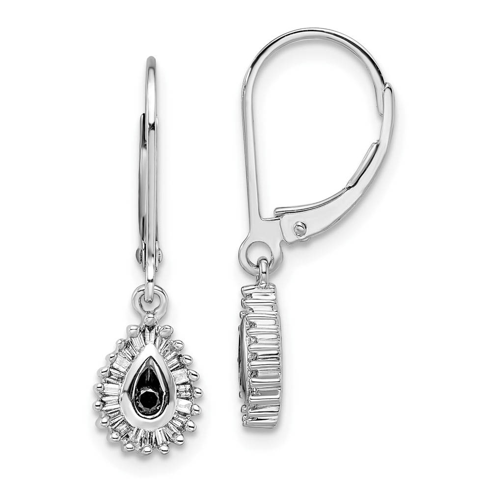 Black &amp; White Diamond Teardrop Sterling Silver Lever Back Earrings