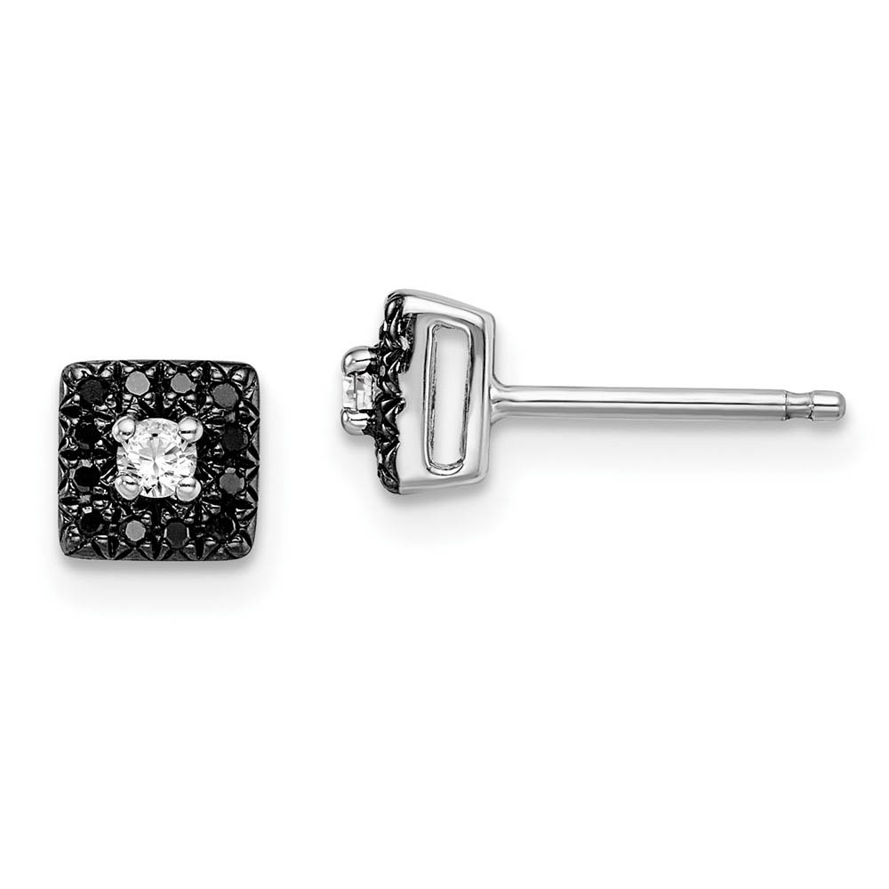 Black &amp; White Diamond 6mm Square Post Earrings in Sterling Silver