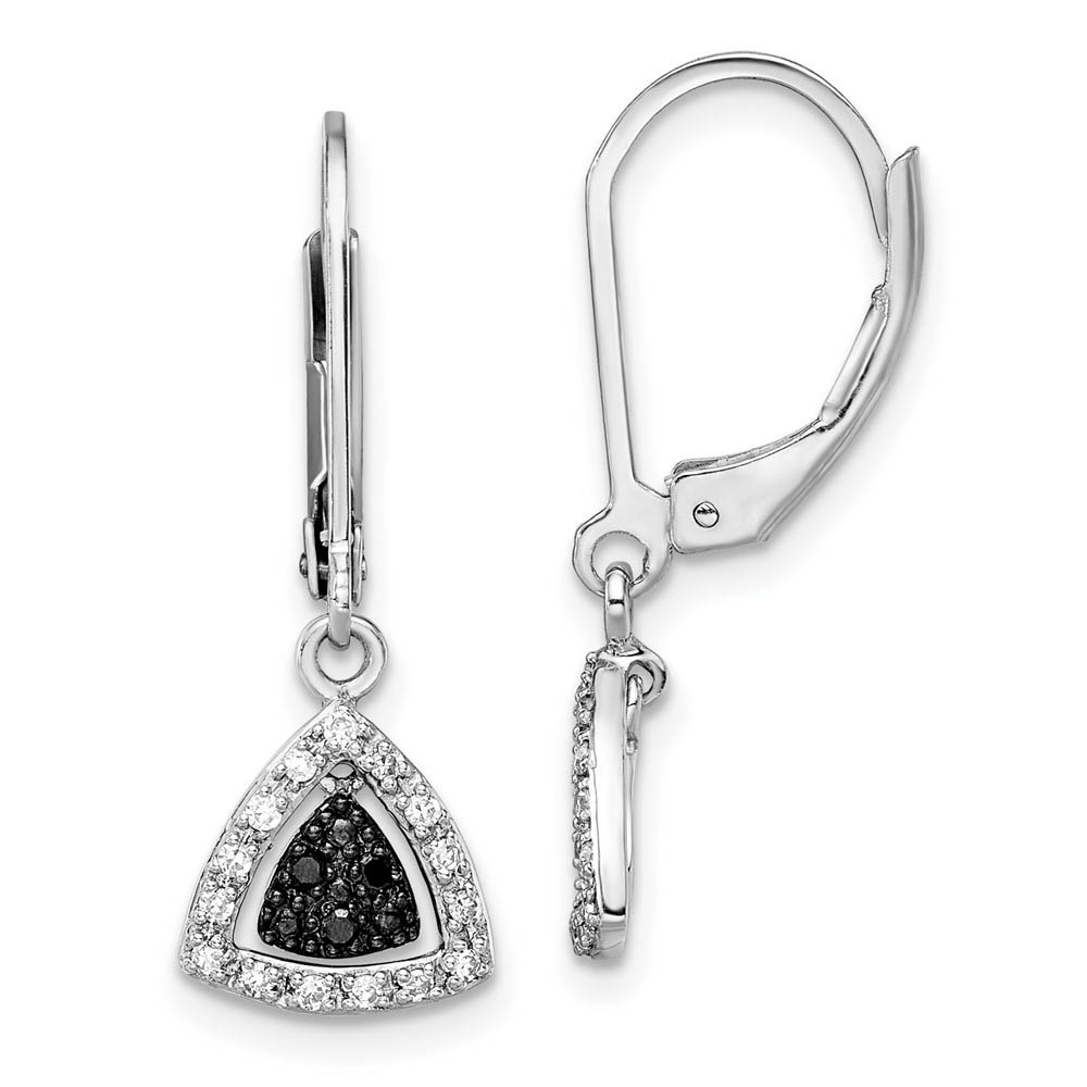 Black &amp; White Diamond Triangle Lever Back Earrings in Sterling Silver