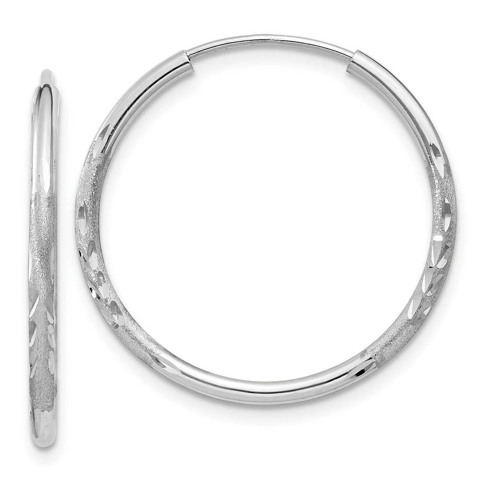 1.5mm x 24mm 14k White Gold Satin Diamond-Cut Endless Hoop Earrings
