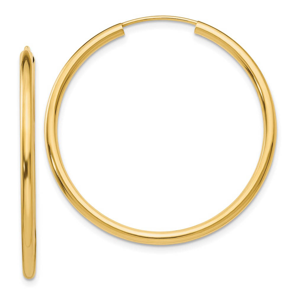 2mm x 35mm 14k Yellow Gold Polished Round Endless Hoop Earrings