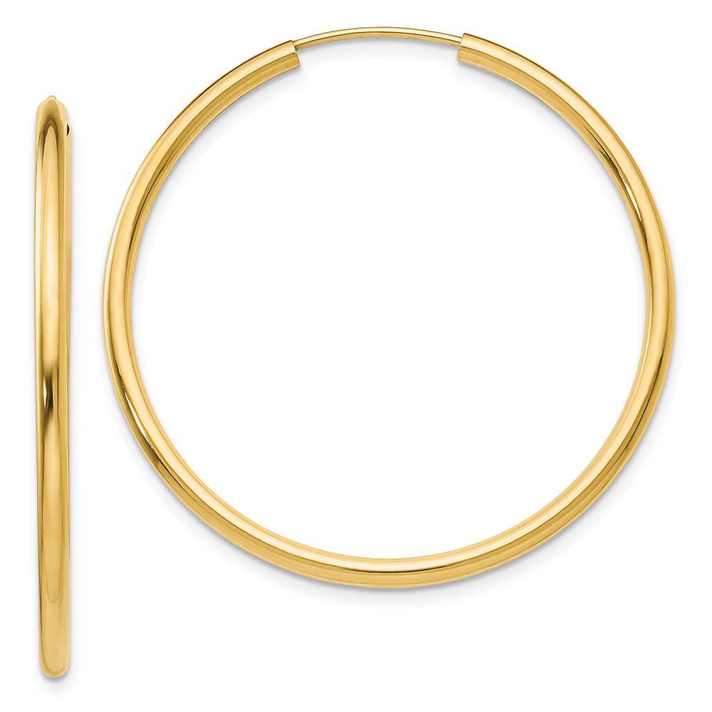 2mm x 37mm 14k Yellow Gold Polished Round Endless Hoop Earrings