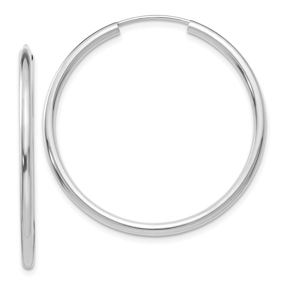 2mm x 35mm 14k White Gold Polished Round Endless Hoop Earrings