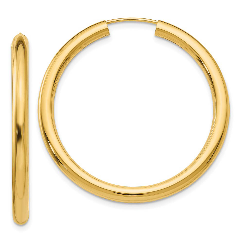 3mm x 35mm 14k Yellow Gold Polished Endless Tube Hoop Earrings