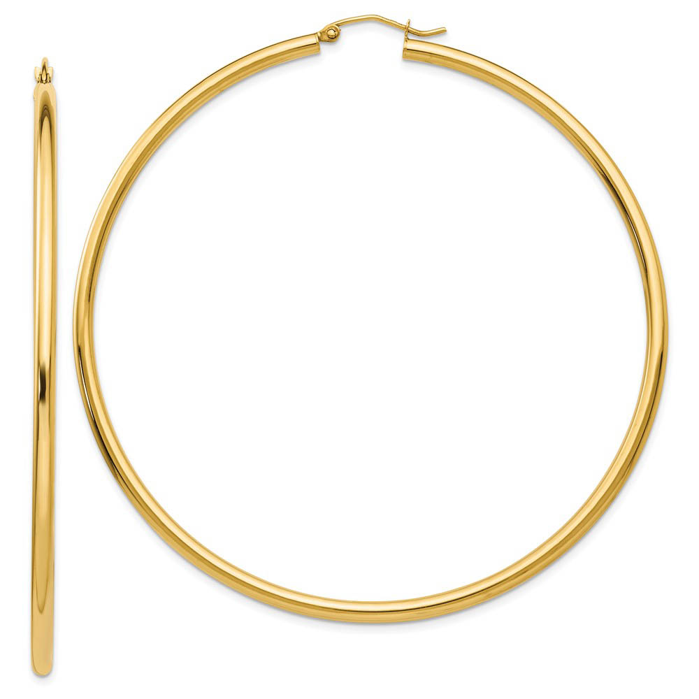 2.25mm x 70mm 14k Yellow Gold Polished Round Hoop Earrings