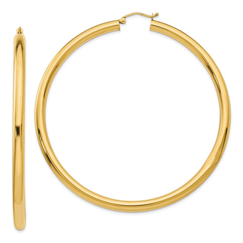 4mm x 70mm 14k Yellow Gold Polished Round Hoop Earrings