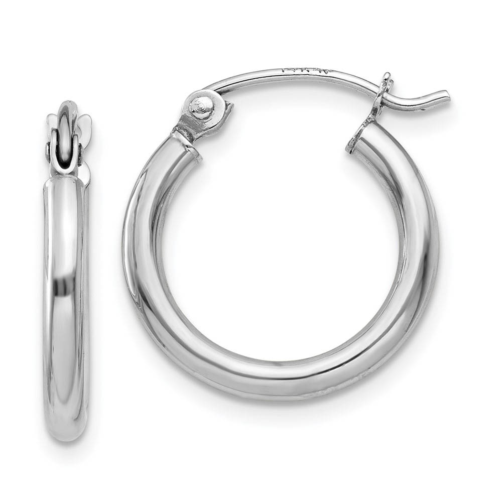 2mm x 15mm 14k White Gold Classic Round Hoop Earrings