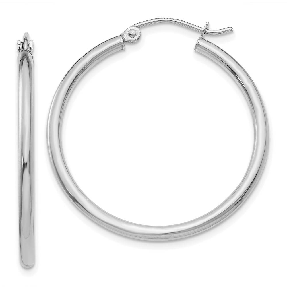 2mm x 30mm 14k White Gold Classic Round Hoop Earrings