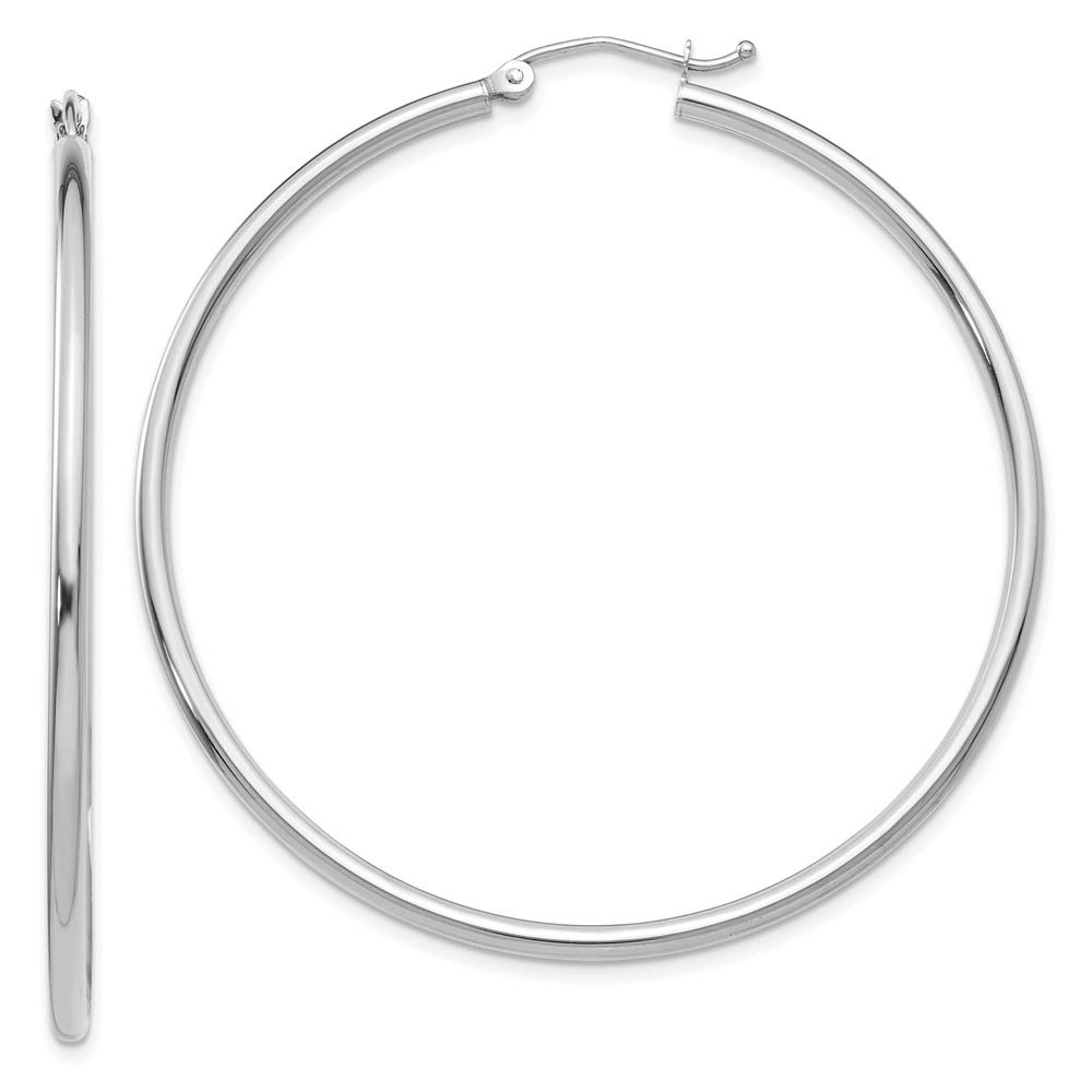 2mm x 50mm 14k White Gold Classic Round Hoop Earrings
