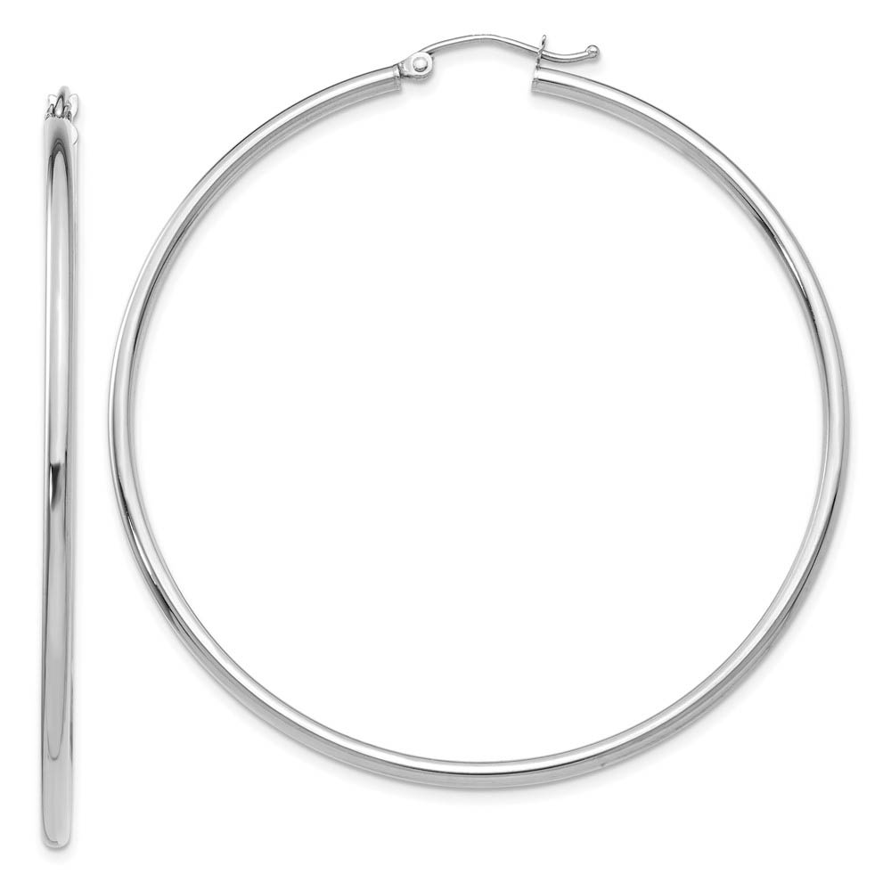 2mm x 55mm 14k White Gold Classic Round Hoop Earrings