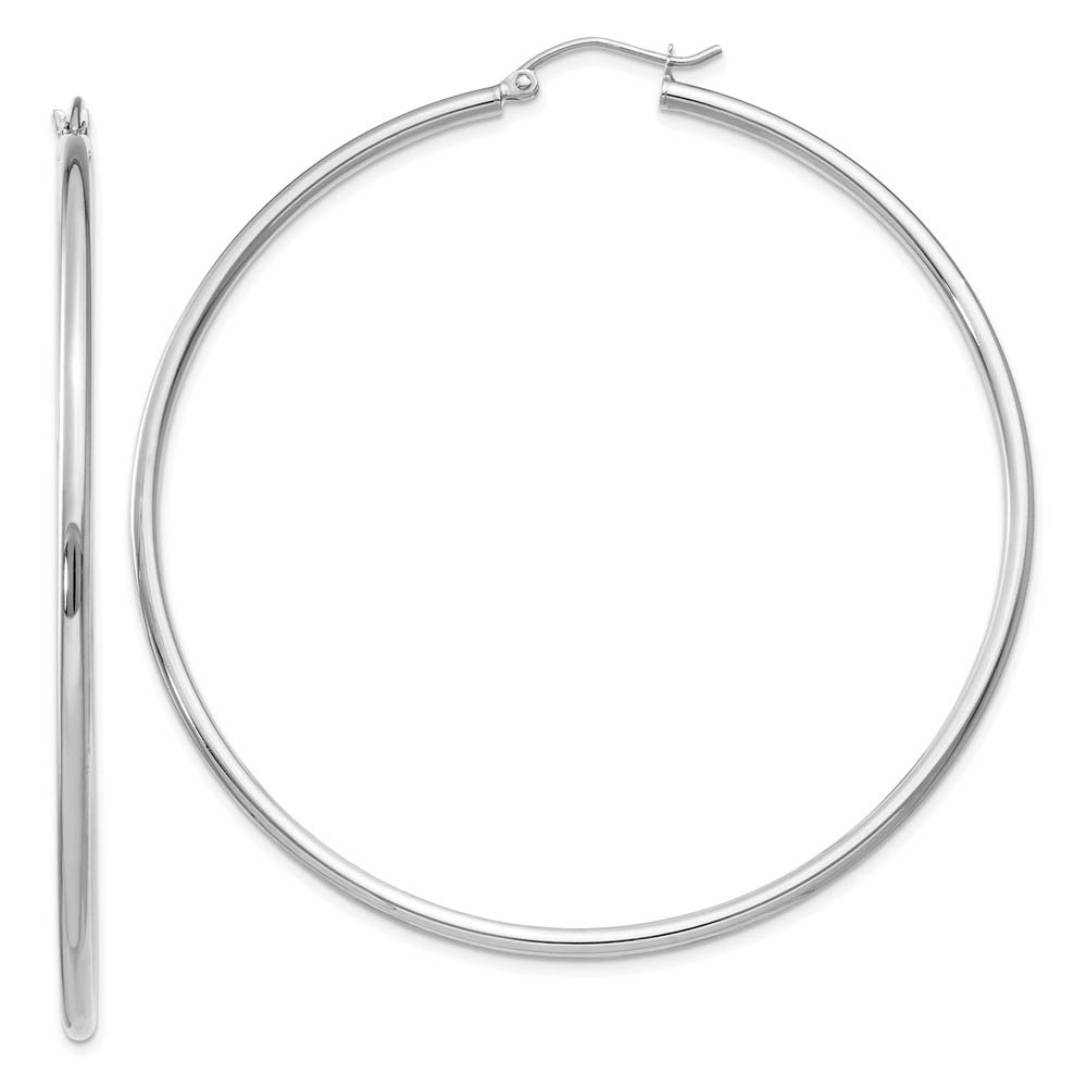 2mm x 60mm 14k White Gold Classic Round Hoop Earrings