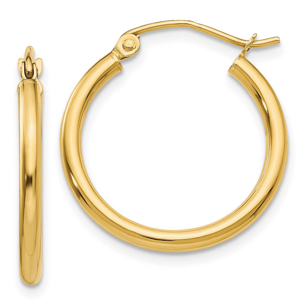2mm x 20mm 14k Yellow Gold Classic Round Hoop Earrings