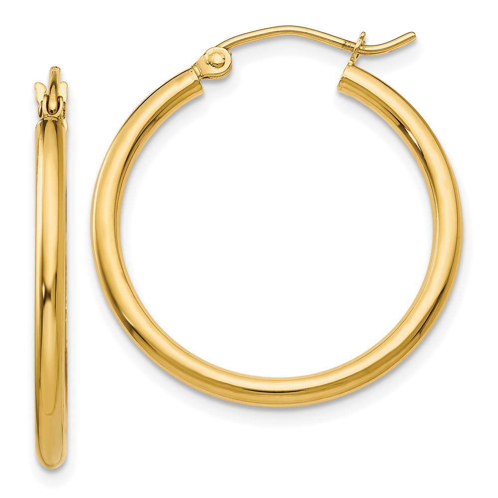 2mm x 25mm 14k Yellow Gold Classic Round Hoop Earrings