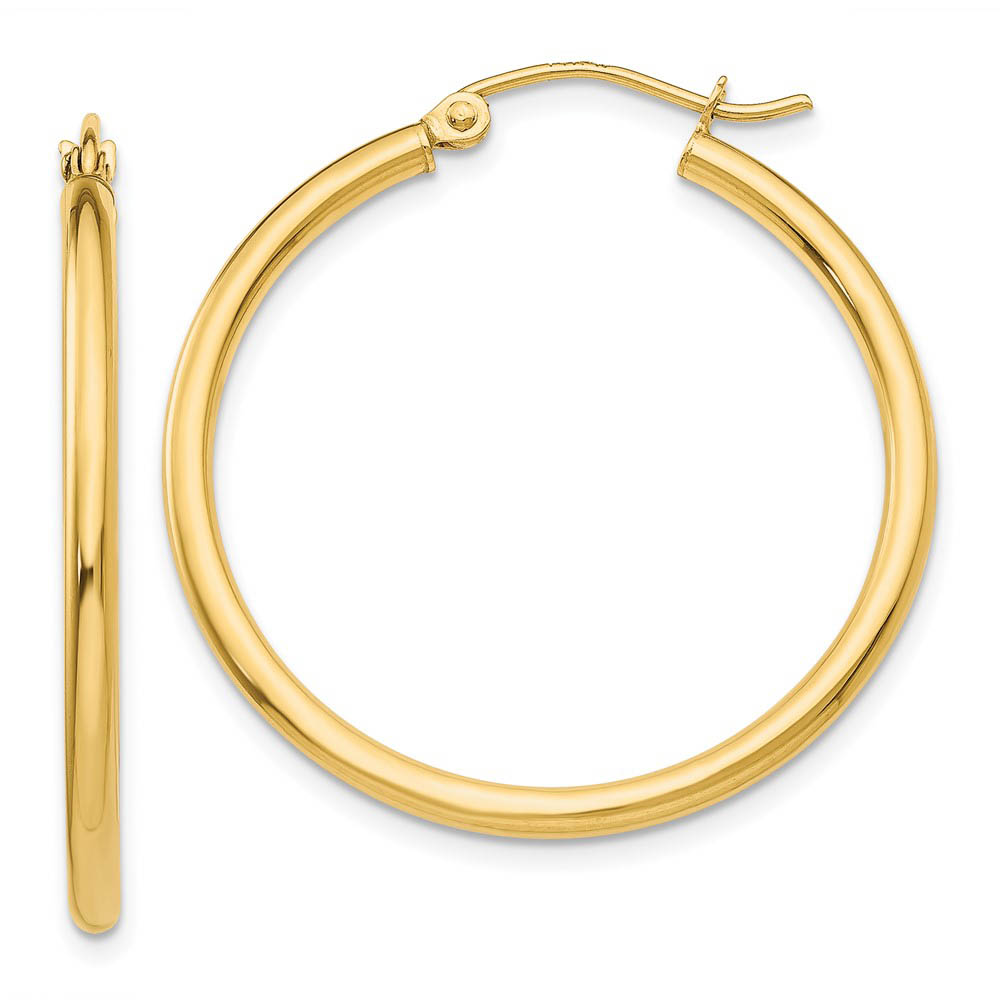 2mm x 30mm 14k Yellow Gold Classic Round Hoop Earrings
