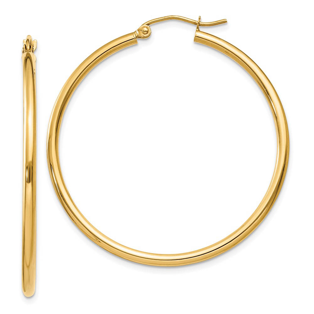 2mm x 40mm 14k Yellow Gold Classic Round Hoop Earrings