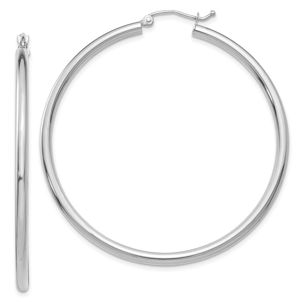 2.5mm x 50mm 14k White Gold Classic Round Hoop Earrings