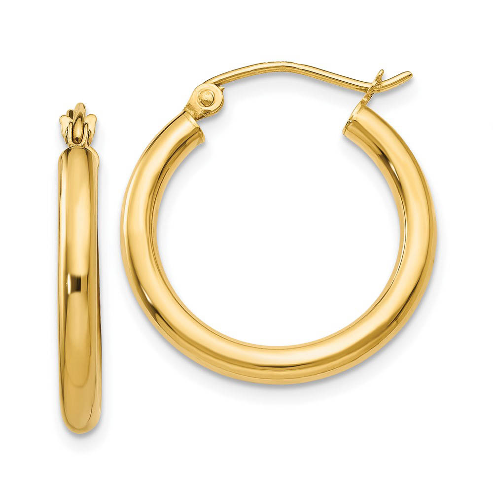 2.5mm x 20mm 14k Yellow Gold Classic Round Hoop Earrings