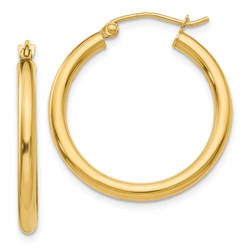 2.5mm x 25mm 14k Yellow Gold Classic Round Hoop Earrings