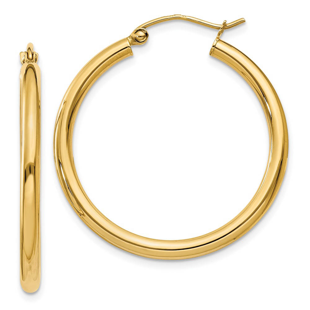2.5mm x 30mm 14k Yellow Gold Classic Round Hoop Earrings