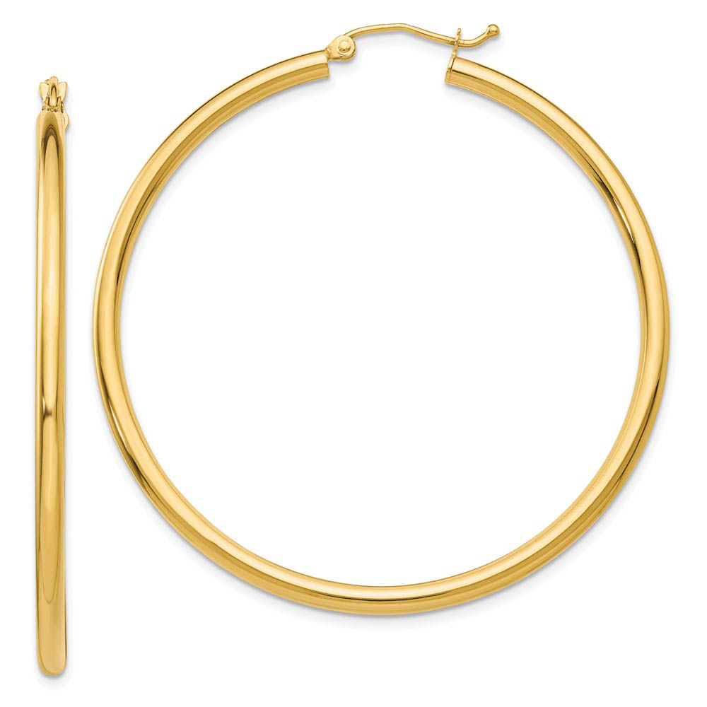 2.5mm x 50mm 14k Yellow Gold Classic Round Hoop Earrings