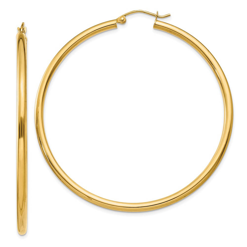 2.5mm x 55mm 14k Yellow Gold Classic Round Hoop Earrings