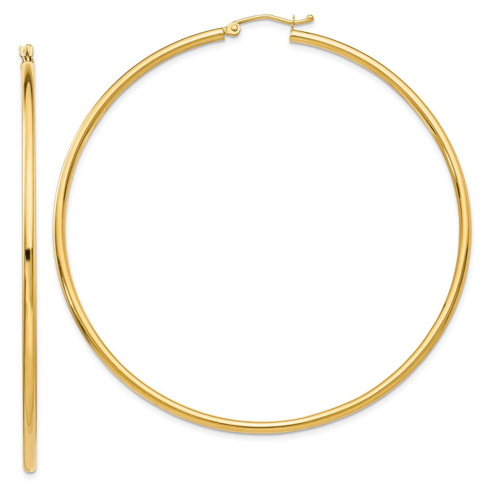 2.5mm x 65mm 14k Yellow Gold Classic Round Hoop Earrings