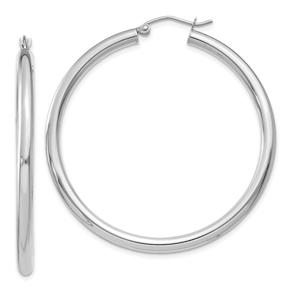 3mm x 45mm 14k White Gold Classic Round Hoop Earrings