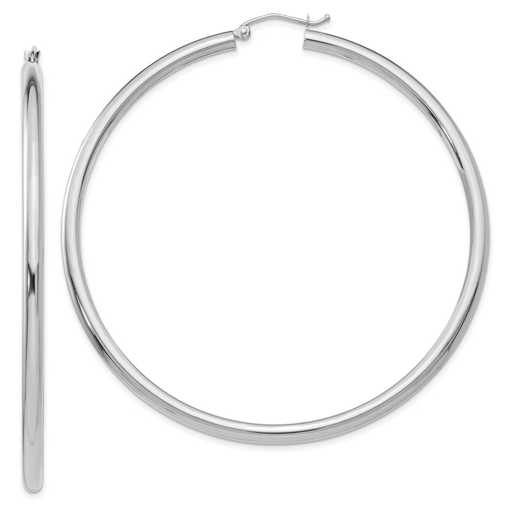 3mm x 65mm 14k White Gold Classic Round Hoop Earrings