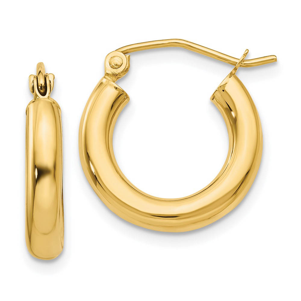 3mm x 15mm 14k Yellow Gold Classic Round Hoop Earrings