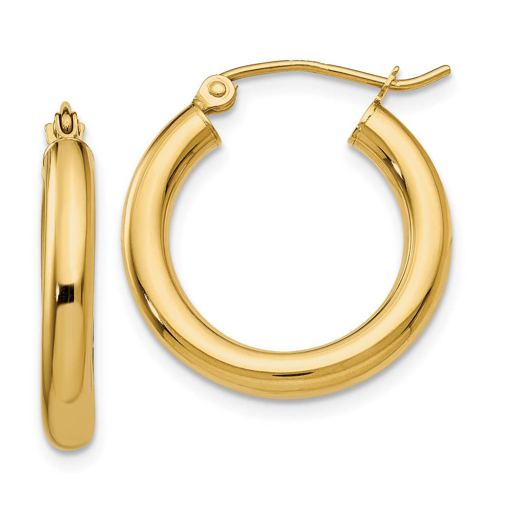 3mm x 20mm 14k Yellow Gold Classic Round Hoop Earrings