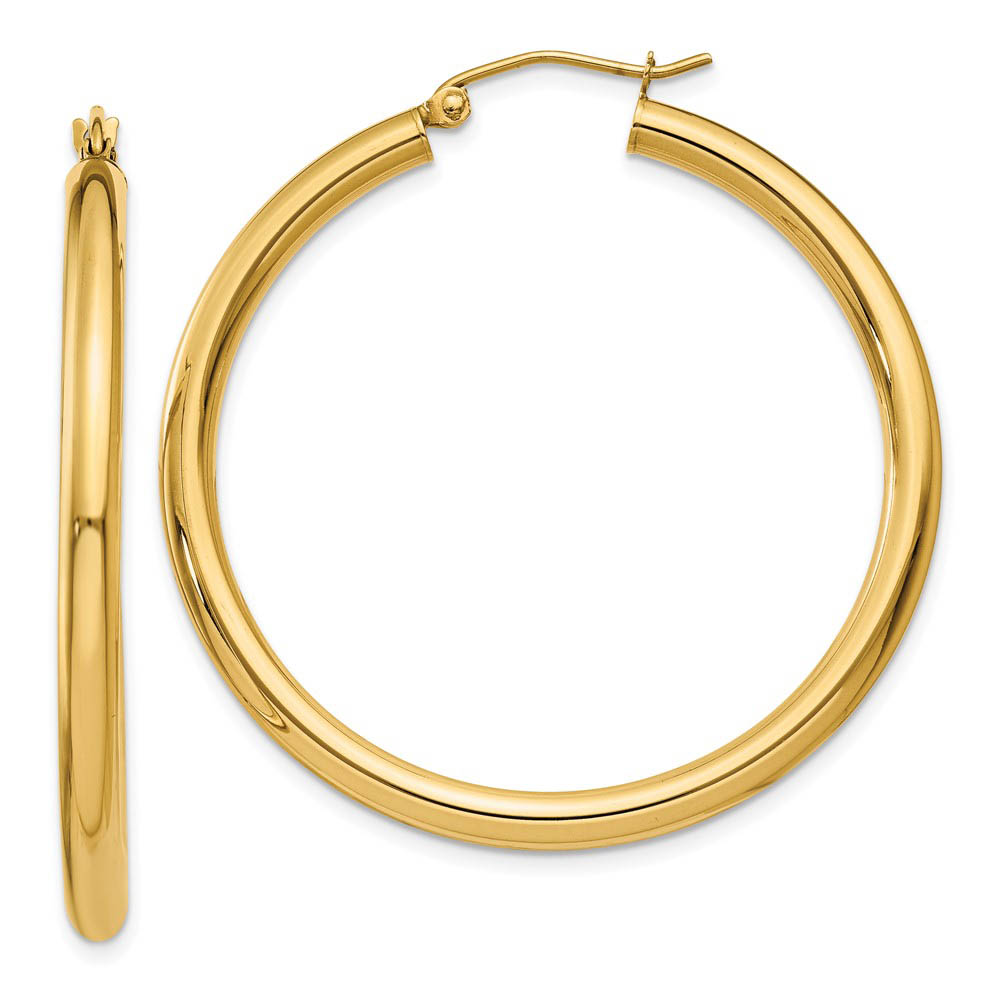 3mm x 40mm 14k Yellow Gold Classic Round Hoop Earrings