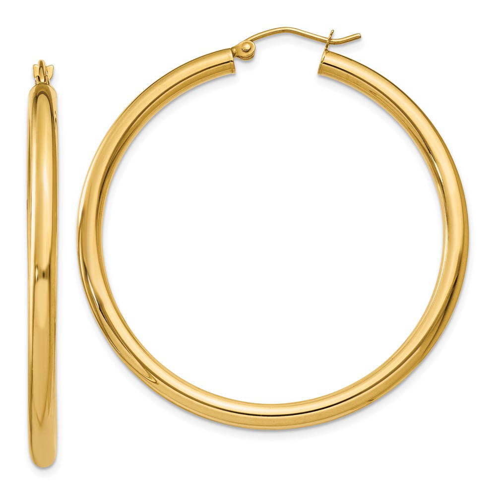 3mm x 45mm 14k Yellow Gold Classic Round Hoop Earrings