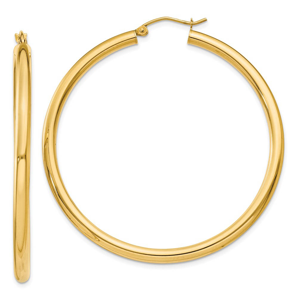 3mm x 50mm 14k Yellow Gold Classic Round Hoop Earrings