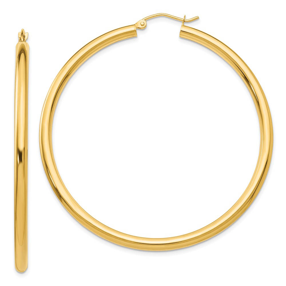 3mm x 55mm 14k Yellow Gold Classic Round Hoop Earrings