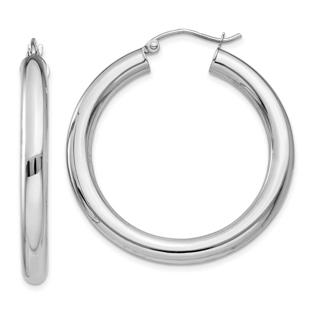 4mm x 35mm 14k White Gold Classic Round Hoop Earrings