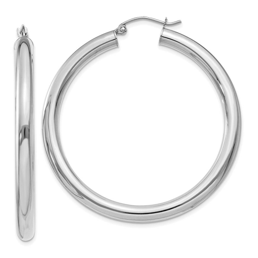 4mm x 45mm 14k White Gold Classic Round Hoop Earrings
