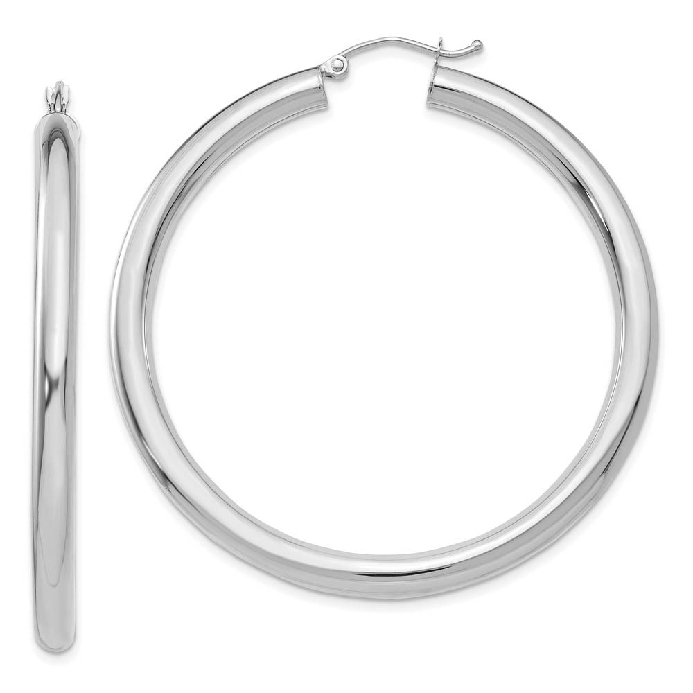 4mm x 50mm 14k White Gold Classic Round Hoop Earrings