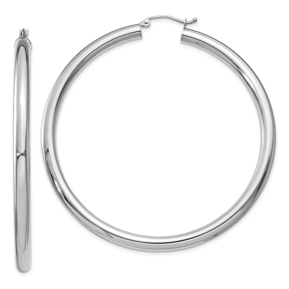 4mm x 60mm 14k White Gold Classic Round Hoop Earrings