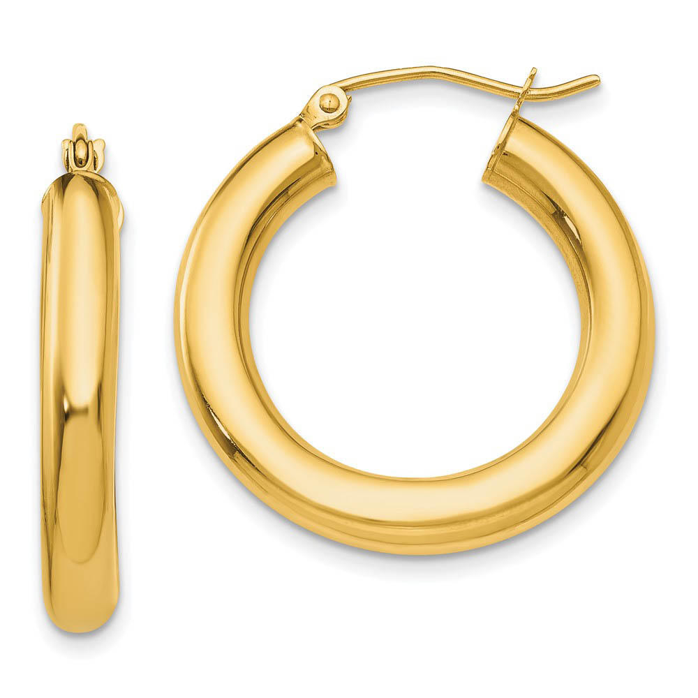 4mm x 25mm 14k Yellow Gold Classic Round Hoop Earrings